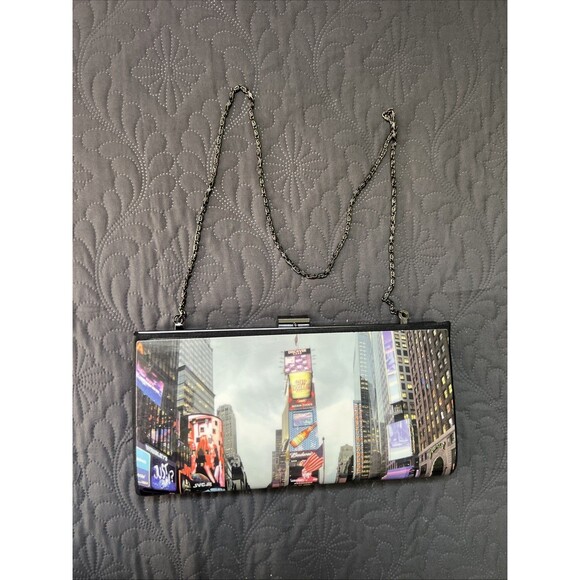 Vintage bag 80's NY City Skyline  Hand Bag Clutch Shoulder Bag Purse Retro Chic - Picture 1 of 8